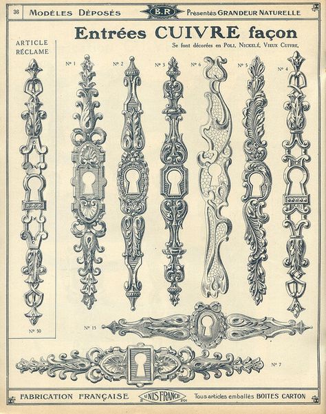 Antique door hardware, keyhole catalogue qucaillmeubles p36 Victorian Catalogue, Keyhole Tattoo, Victorian Tattoo, Victorian Scrapbook, Antique Door Hardware, Antique Keys, Antique Door, Clip Art Vintage, Flash Art