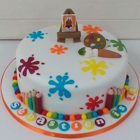 Paint Birthday Cake Ideas, Art And Craft Theme Cake, Artist Theme Cake, Cake For An Artist Birthday, Paint Theme Cake Art Birthday, Holi Theme, Artist Birthday Party, Art Birthday Cake, Artist Cake