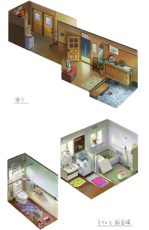 Illustrator’s Beautiful Cross Sections of Grandparents’ House Makes Japanese Twitter Wistfully Nostalgic – grape Japan Decor Kitchen Ideas, Japanese Apartment, Anime House, Bg Design, Bedroom Minimalist, Organization Home, Casas The Sims 4, Isometric Design, Sims House Design