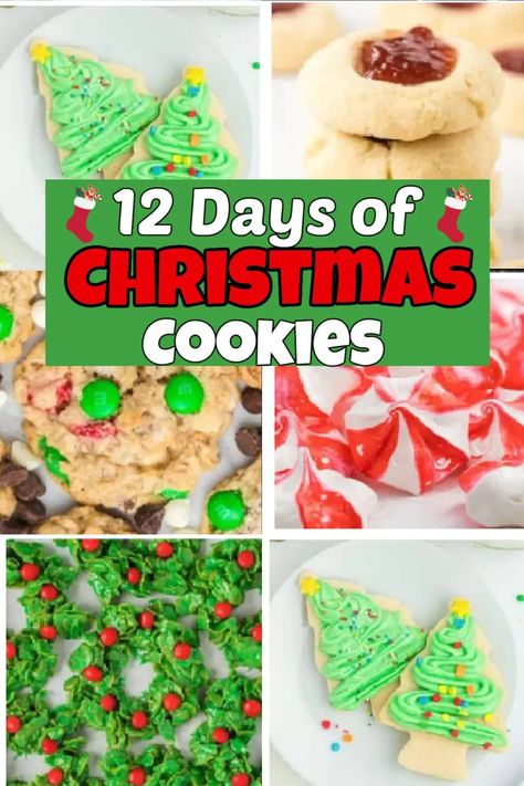 12 Days OF Christmas Cookies - Festive And Fun Recipes 12 Days Of Christmas Food Ideas, Pinwheel Cookies Christmas, 12 Days Of Christmas Cookies, Christmas Wreath Cookies, Homemade Oreo Cookies, Cream Cheese Cookie Recipe, Peppermint Meringues, Best Gingerbread Cookies, Homemade Oreos