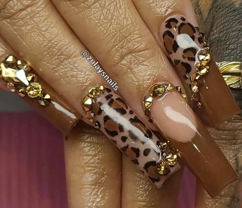 Brown Cheetah Nails, Jersey Shore Party, Autumn Nail Inspo, Nails With Bling, Cheetah Print Nails, Cheetah Nails, Juicy Couture Tracksuit, Punk Nails, Leopard Print Nails