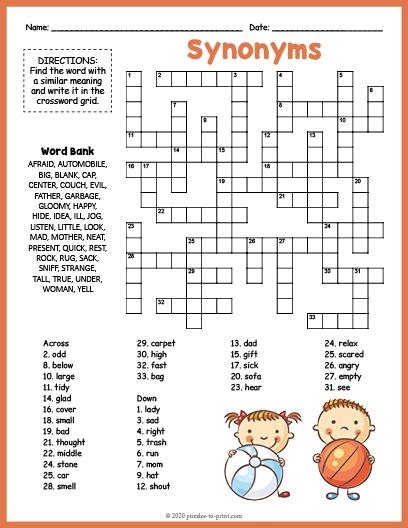 Vocabulary Crossword Worksheets, 3rd Grade Crossword Puzzles Free, Math Crossword Puzzles Free Printable, Synonyms Activities, English Crosswords, Synonyms Worksheets, Crosswords For Kids, Crossword Puzzles Printable, Crossword Puzzles For Kids