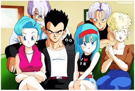 Cute family portrait. Vegeta's family!  Idk how I feel about his short hair tho #dbz Vegeta And Trunks, Dbz Vegeta, Vegeta And Bulma, Dragon Balls, Dragon Ball Wallpapers, Dragon Ball Gt, Dragon Ball Art, Super Saiyan, Awesome Anime