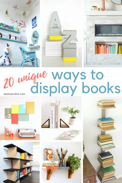 20 Unique Ways to Display Books - See Mom Click®️️ Creative Ways To Display Books, Book Display Ideas Home, Book Wall Shelves, Crochet Storage Ideas, 10 Year Goals, Ways To Display Books, Bedroom Pantry, Shelves Design Ideas, Shelves Decoration