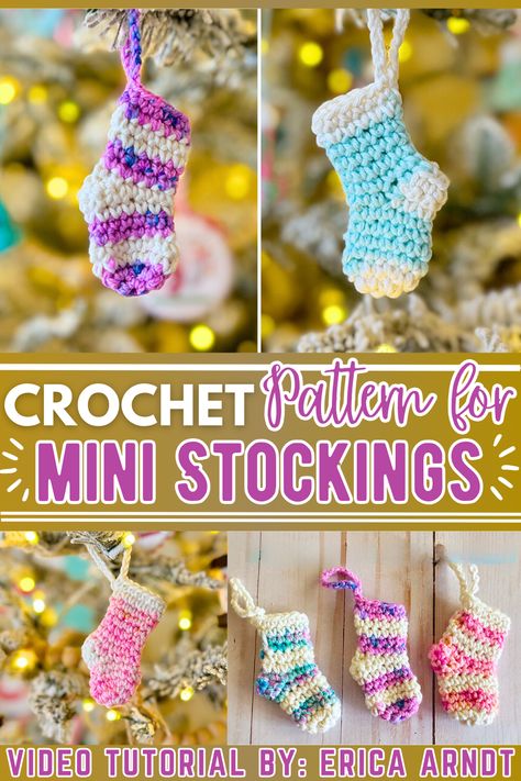 In the video, Erica demonstrates how to make a cute crochet cactus keychain. This project is beginner-friendly, using simple stitches and small amounts of yarn. Easy Crochet Xmas Gifts, Mini Christmas Stocking Crochet Pattern, Crochet Simple Keychain, Crochet Quick Christmas Gifts, Crochet Stocking Stuffer Ideas, Crochet Small Stocking Pattern Free, Christmas Crafts Crochet, Simple Crochet Christmas Ornaments, Small Crochet Ornaments