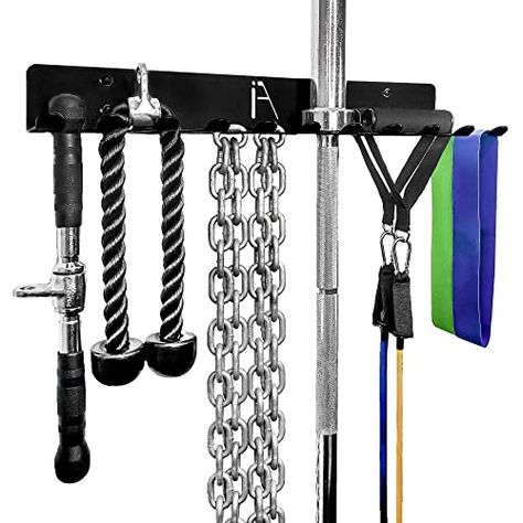 IRON AMERICAN USA Omega Gym Storage Rack 9 OR 11 Hook Heavy-Duty Gym Wall Organizer Gym Caddy Hanger - Gym Accessory Storage - Resistance Bands, Jump Ropes, Barbells, Lifting Belts, Cable Attachments Gym Wall Organizer, Home Gym Ideas Small Basements, Barbell Storage, Fitness Equipment Storage, Fitness Storage, Gym Rack, Gym Organizer, Home Gym Storage, Gym Storage