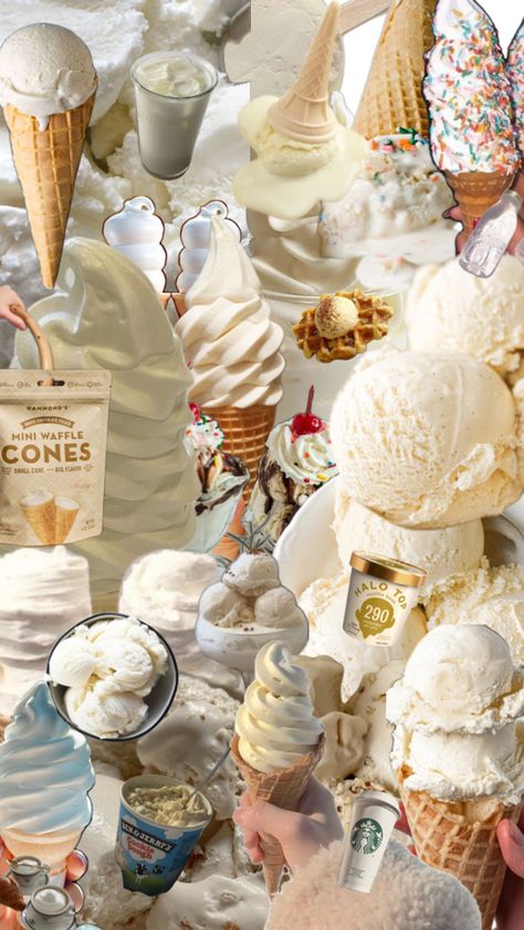 Ice Cream Wallpaper Aesthetic, Vanilla Ice Cream Aesthetic, Ice Cream Aesthetic Wallpaper, Ice Cream Collage, Cream Collage, Ice Cream Aesthetic, Ice Cream Wallpaper, Aesthetic Collages, Summer Ice Cream