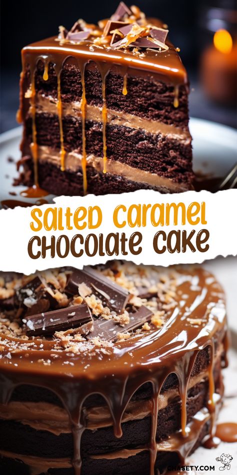 Fair Cake, Nature Recipes, Caramel Chocolate Cake, Salted Caramel Chocolate Cake, Homemade Chocolate Frosting, Caramel Cake Recipe, Chocolate Caramel Cake, Sweets Ideas, Salted Caramel Cake