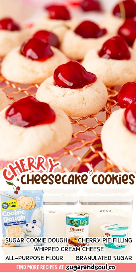 Cherry Cheesecake Cookies, Tart Cherry Pie, Cherry Pie Cookies, Cherry Cookies Recipes, Cheesecake Cookies Recipes, Refrigerated Cookie Dough, Cherry Cookies, Cherry Desserts, Cookie Bar