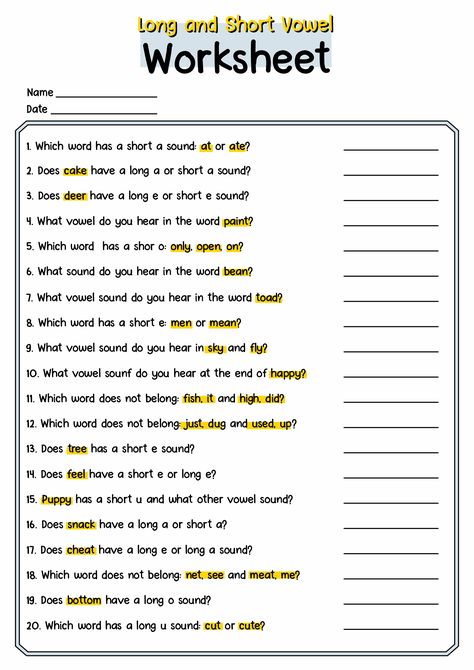 Long Vowel And Short Vowel Worksheets, Short And Long A Worksheets, Two Vowels Go Walking Worksheets, Short Long Vowels, Short Vowel A Worksheets, Long And Short Vowels Worksheets, Long And Short Worksheet, Long Vowel Sounds Activities, Long Vowels Worksheets