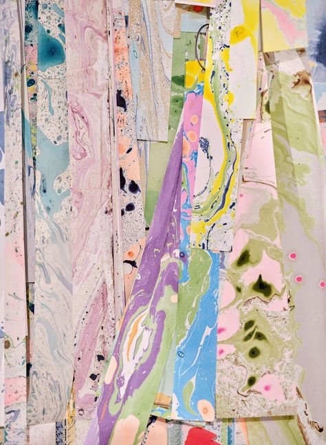 Inside the technicolour world of marbled paper specialist Nat Maks | House & Garden Marble Paper Craft, Marbleized Paper, Camberwell College Of Arts, Paper Marbling, Japanese Screen, Marbled Paper, Calligraphy Ink, Traditional Japanese Art, Marble Paper