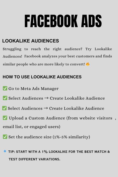 Try lookalike audiences o get better results in Facebook ads and reach he right audience !
#facebookads #lookalikeaudience #audiences #ads #createlookalikeaudience #campaigns Facebook Ads, Ads Creative, Advertising Campaign, Look Alike, Get Well, Digital Marketing, Thing 1, Social Media, Marketing