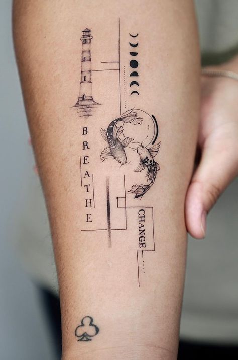 Women Bicep Tattoo, Perspective Tattoos, Tato Naruto, Concept Tattoo, Muster Tattoos, Geometric Tattoo Design, Small Tattoos For Guys, Hand Tattoos For Guys, Discreet Tattoos