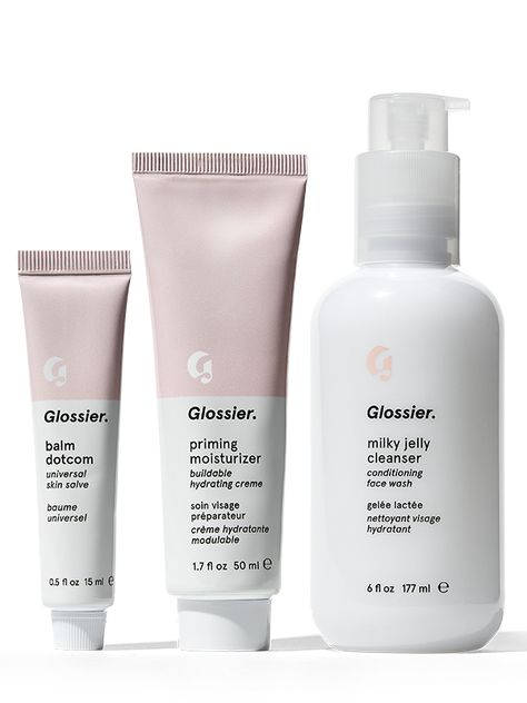 Glossier Skincare Set, Skincare Glossier, Glossier Products, Glossier Skincare, Makeup Glossier, Skincare Wishlist, Skincare Sets, Glossier Makeup, Pink Products