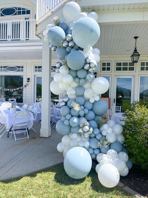 Balloon Garland Blue And White, Blue And Neutral Balloon Garland, Muted Blue Balloon Garland, Matte Blue Balloon Garland, Light Blue Balloon Decorations, Light Blue And White Balloon Garland, Blue Grey White Balloon Garland, Blue Butterfly Balloon Garland, Pastel Blue Balloon Arch