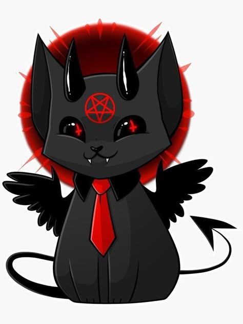 Black And Red Stickers, Cat Demon, Demon Cat, Cute Monsters Drawings, Cute Animal Drawings Kawaii, Creepy Art, Cute Stuffed Animals, Love Cat, Cute Animal Drawings