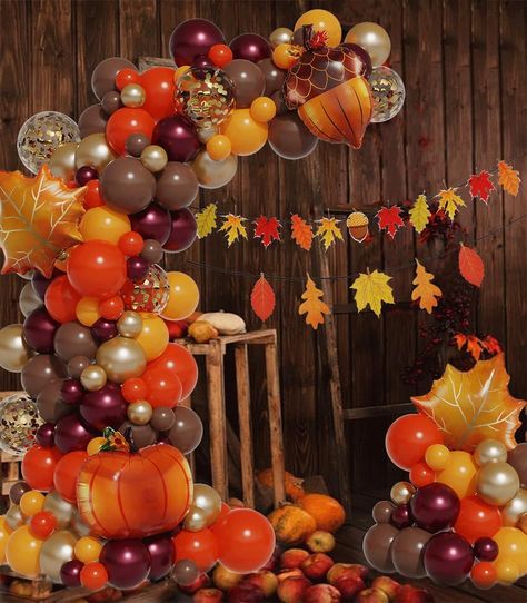 Fall Balloon Garland Arch Kit, Orange Brown Burgundy Gold Mustard Yellow Balloons with Maple Leaves Cone Pumpkin Foil Balloons for Autumn Birthday Hello A Little Pumpkin Baby Shower Fall Thanksgiving Party Decorations Fall Balloon Garland, Fall Church Decorations, Fall Balloons, Baby Shower Autumn, Arch Balloon, Thanksgiving Party Decorations, Autumn Birthday, Turkey Decor, Autumn Party