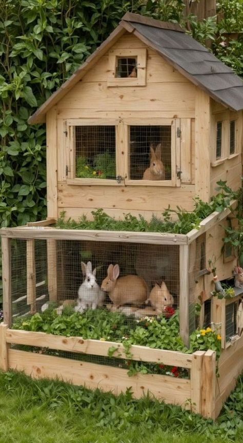 Rabbit Cage Ideas, Diy Rabbit Cage, Outdoor Rabbit, Bunny Hutch, Pet Bunny Rabbits, Rabbit House, Desain Pantry, Bunny Cages, Rabbit Hutch