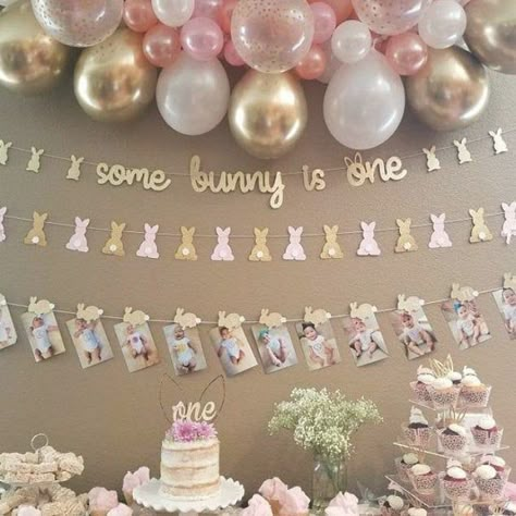 Some Bunny Is 1, Bunny Banner, Birthday Bunny, Easter Birthday Party, Some Bunny Is One, Bunny Theme, Diy Bunny, Bunny Birthday Party, 1st Birthday Party For Girls