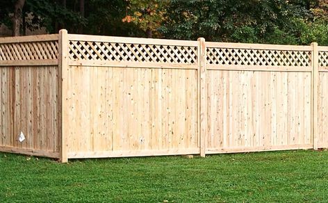 Lattice Top Fence, Fence With Lattice Top, Cedar Tongue And Groove, Wood Fence Design, Wood Fences, Fence Post Caps, Post Caps, Lattice Fence, House Backyard