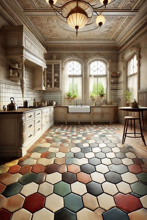 Want an authentic retro look for your kitchen? Discover authentic 1920s kitchen flooring ideas that capture the essence of the era. From classic checkerboard tiles to ornate parquet flooring, these options bring history and charm to your space. Click to explore authentic 1920s kitchen flooring ideas and create a retro-inspired kitchen. Embrace the timeless appeal of the 1920s with these authentic flooring options. Start your retro renovation journey now! Cool Kitchen Floors, Kitchen Floors Ideas, Kitchen Floor Ideas, Kitchen Flooring Ideas, 1920s Kitchen, Kitchen Flooring Options, The Roaring Twenties, Retro Renovation, Floor Ideas