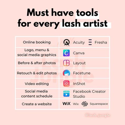 Must have apps for every lash artist Lash Room Ideas, Eyelash Studio, Eyelash Extensions Salons, Lash Lounge, Beauty Room Salon, Eyelash Extension Training, Lashes Tutorial, Extension Training, Esthetician Marketing