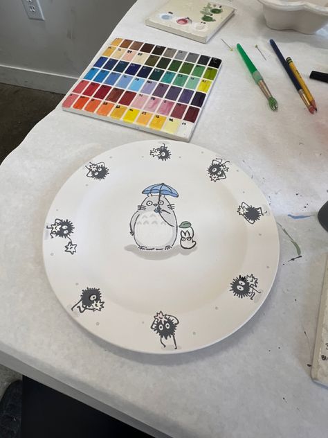 Pottery Painting Ideas Totoro, Color Me Mine Studio Ghibli, Pottery Studio Ghibli, Totoro Pottery Painting, Colormemine Ideas, Pottery Painting Ideas Studio Ghibli, Sanrio Pottery Painting, Pottery Painting Studio Ghibli, Studio Ghibli Pottery Painting