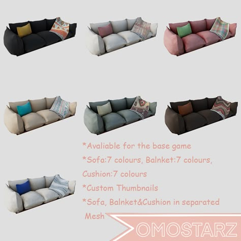 Sims4-Cozy Cushion Sofa Sims 4 Base Game Cc Furniture, Sims 4 Cc Lounge Room, Sims 4 Daybed, Sims4 Cc Couch, Sofa With Blanket, Sims 4 Modern Furniture, Sims 4 Alpha Furniture Cc, Ts4 Couch Cc, Sims Cc Couch