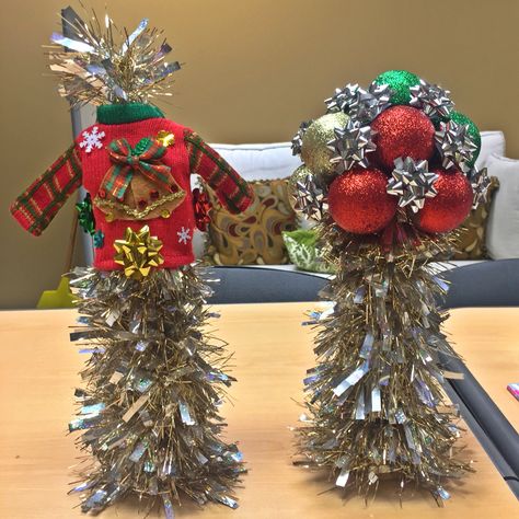 Ugly Christmas Sweater Trophies Ugly Sweater Contest Prizes, Christmas Sweaters Diy, Ugly Christmas Sweaters Diy, Work Christmas Party Ideas, Homemade Ugly Christmas Sweater, Tacky Christmas Party, Ugly Christmas Sweater Contest, Diy Christmas Sweater, Diy Ugly Christmas Sweater