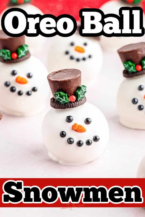 Oreo Snowman Balls, Snowman Oreo Balls, Spilled Ice Cream, Oreo Snowman, Oreo Ball, Christmas Oreo, Oreo Balls Recipe, Holiday Dessert Table, Oreo Cookie Balls