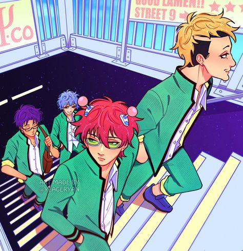 — #saiki art by yeageryan - twitter Saiki Kusuo Aesthetic, Aren Saiki K, Saiki Widget, Saiki Fanart, Psi Nan, Unorganized Idea, Saiki K, Saiki Kusuo, K Wallpaper