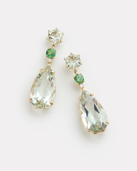 Green Amethyst, Tsavorite, and Diamond Drop Earring – Jamie Wolf Green Diamond Earrings, Green Sapphire Earrings, Ring And Earrings Set, Green Amethyst Jewelry, Gemstones Earrings, Luxurious Earrings, Green Earring, Green Amethyst Earrings, Pear Earrings