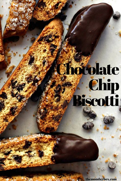 Chocolate Chip Biscotti Recipe, Vegan Biscotti, Chocolate Chip Biscotti, Chocolate Biscotti Recipe, Country Desserts, Chocolate Chip Dip, Beautiful Baking, Caramel Chocolate Chip Cookies, Dipped In Chocolate