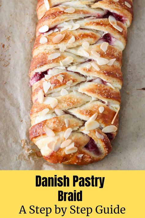 Braided Cream Cheese Danish, Danish Braid Recipes, Braided Dough Recipes, Homemade Danish Pastry Dough, Braid Pastry, Braided Pastry, Danish Pastry Recipe, Danish Braid, Pastry Braid