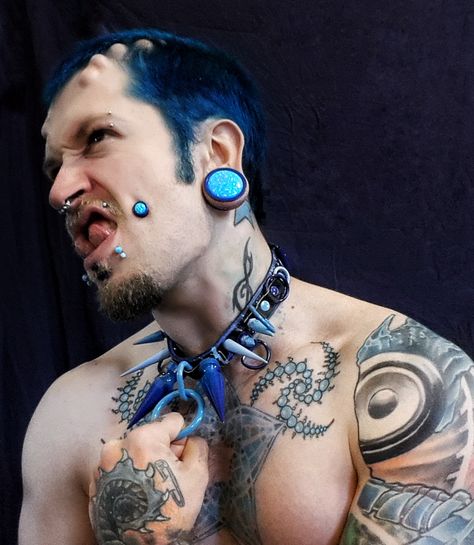 Collar by Rottenmorgue #modification #guyswithmods #spittounge #hornimplants #guyswithtattoos #inkedguys #piercedguys #modifiedguys #subdermal #implants Subdermal Implants, Face Modification, Piercing Art, Creature Ideas, Modern Primitive, Ear Gauges Plugs, Horror Stuff, Tattoo Fails, Alt Style