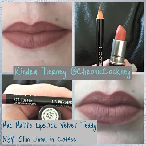 Mac Velvet Teddy & NYX Coffee Slim Liner. Nyx Lip Liner Coffee, Nyx Vintage Lip Liner, Nyx Lip Liner Nude Truffle, Velvet Teddy Lip Liner, Mac Lipstick Velvet Teddy, Nyx Lip Liner, Mac Velvet Teddy, Nyx Lip, Velvet Teddy