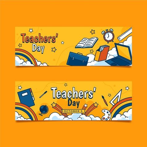 Hand drawn teachers' day horizontal bann... | Free Vector #Freepik #freevector #education #banner #hand-drawn #celebration Teachers Day Banner, Teacher Banner, Flex Banner Design, Education Banner, Japanese Pop Art, Graphic Shapes Design, Graphic Shapes, Banner Drawing, World Teachers