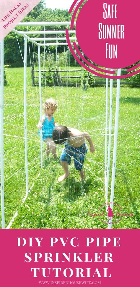 Sprinkler Diy, Pvc Pipe Sprinkler, Pvc Sprinkler, Sprinkler System Diy, Kids Sprinkler, Water Ideas, Pvc Storage, Dunk Tank, Pvc Pipe Crafts