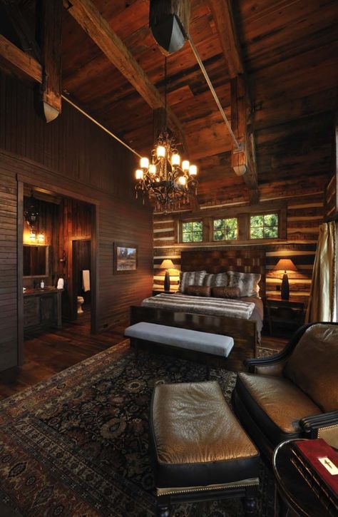 With the holiday season in full swing, we thought we would share a collection of warm and cozy log cabin style bedrooms to add some merriment to your day. Cabin Style Bedroom, Log Home Bedroom, Eclectic Bedrooms, Modern Rustic Bedrooms, Chateau Hotel, Cabin Bedroom, Rustic Bedroom Decor, Real Estat, Eclectic Bedroom