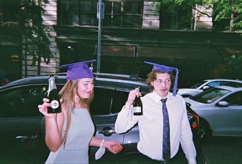 Our college graduation photos taken on Fujifilm film disposable cameras. Champagne celebration on NYC streets. aesthetic film disposable camera photography graduation high school college university graduate congrats grad champagne nyc new york purple green blue tones Film Disposable Camera, Pretty Senior Pictures, Disposable Camera Photography, Streets Aesthetic, Champagne Celebration, Photography Graduation, Graduation High School, Cheer Photography, Nyc Streets