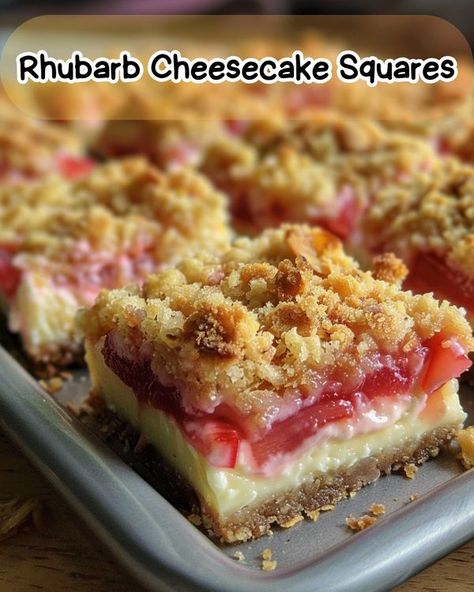 RecipesDaddy Community - Where Every Dish Tells a Story 🍽️✨ | 🍰 Rhubarb Cheesecake Squares | Facebook Rhubarb Cheesecake Squares, Rhubarb Cheesecake, Cheesecake Squares, Rhubarb Recipes, Rhubarb, Purpose Flour, Yummy Recipes, 1 Cup, Brown Sugar