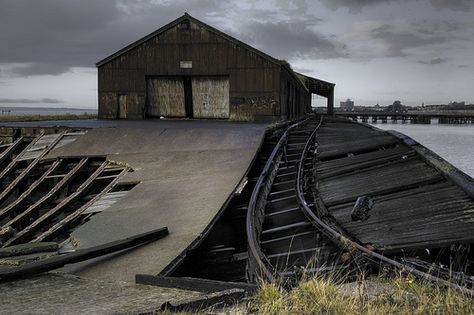 The old Thelson Marine Oils pier near Alexander Dock in Hull Concrete Walkway, Concrete Panel, Walkway, House Boat, Cabin, Old Things, House Styles, Building