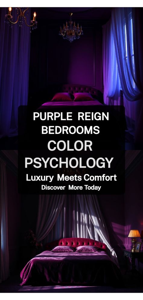 Purple Bedroom Inspirations Purple Bedroom Wall Ideas, Dusty Purple Bedroom, Purple And Gold Bedroom Ideas, Moody Purple Bedroom, Purple Accent Wall Bedroom, Romantic Purple Bedroom, Purple And Black Bedroom, Deep Purple Bedroom, Purple Bedroom Wall