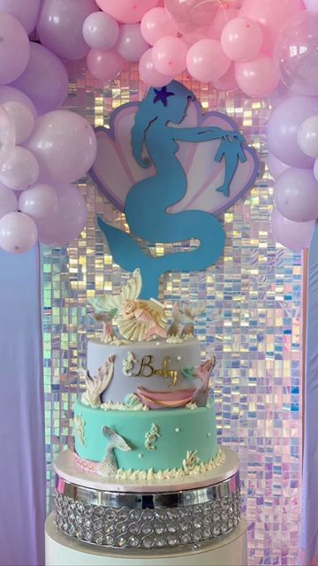 Ariel Baby Shower Theme, Mermaid Theme Baby Shower Ideas, Little Mermaid Baby Shower Theme, Little Mermaid Baby Shower Ideas, Mermaid Baby Shower Ideas, Mermaid Babyshower, Mermaid Baby Shower Cake, Mermaid Baby Shower Decorations, Sea Baby Shower Theme