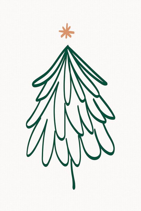 Cute Christmas tree sticker, hand drawn doodle in green vector | free image by rawpixel.com / Busbus Minimalist Christmas Tree Drawing, Christmas Minimalist Illustration, Christmas Simple Drawings, Simple Christmas Designs, Christmas Line Art, Christmas Tree Sticker, Xmas Drawing, Botanical Christmas, Tree Collage