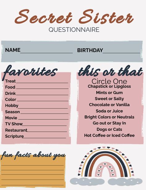 Secret Sister Questionnaire Free Printables, Secret Pal Questionnaire, Secret Sister Questionnaire, Santa Questionnaire, Thanksgiving Worksheets, Questionnaire Template, Secret Sister, Secret Pal, Kindle Book Cover