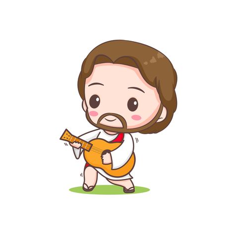 Chibi Cartoon, Playing Guitar, Cartoon Character, Cartoon Characters, Jesus Christ, Vector Art, White Background, Vector Free, Royalty