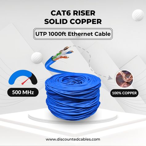 Cat6 Riser UTP 1000ft Ethernet Blue Cable $129.99 ETL Certified, this cable delivers a 500 MHz frequency speed for fast and reliable data transfers. Perfect for networking professionals, electricians, and contractors. Order now at discountedcables.com! #DiscountedCables #Networking #Cat6RiserUTP #cat6 #riser #ethernet #ethernetcable #networking #cable #cablemanagment #USAmade #discountedcables Cat6 Cable, Ethernet Cable, It Network, Data Cable, Ad Design, Professions, Order Now, Cable, Quick Saves