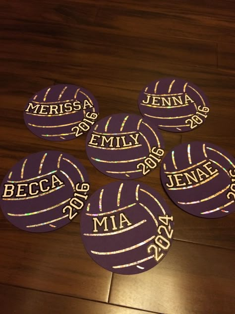 Locker signs cricut volleyball with metallic paper behind it. Ne and year of graduation Cheer Locker Signs Cheerleading, Locker Sports Decorations, Volleyball Locker Signs Ideas, Volleyball Decorations For Lockers, Sports Locker Signs, Volleyball Cricut Projects, Volleyball Locker Decorations Ideas, Volleyball Signs Posters, Volleyball Poster Ideas For Players