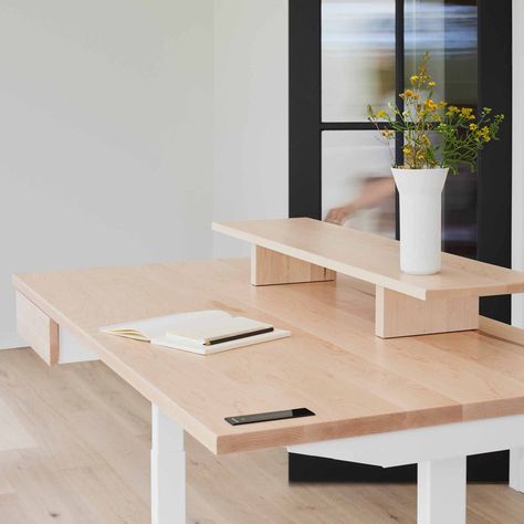 Solid Wood Standing Desk: Shop the Sway Desk | Ergonofis – ergonofis Standing Desk Benefits, Wood Standing Desk, Desk Size, Desk Height, Adjustable Standing Desk, Sit Stand Desk, Wood Table Top, Solid Wood Table, Home White